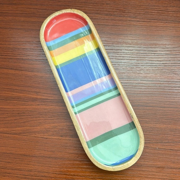 Other - Adorable Rainbow striped wooden 12 inch trinket tray trinket dish decorative
